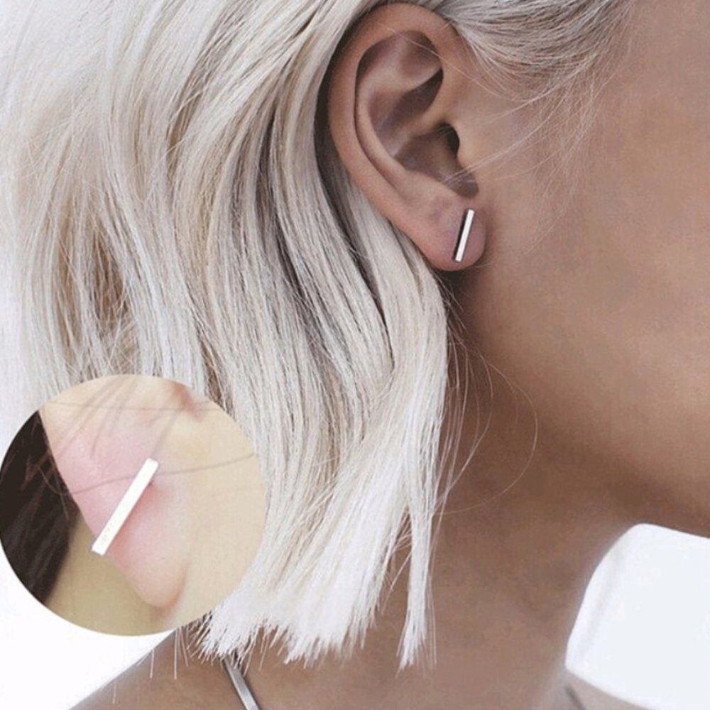 Silver Minimalist T bar stud earrings